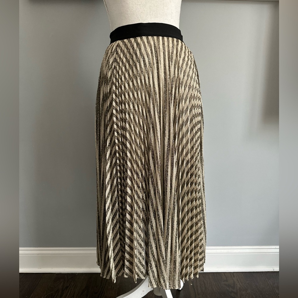 Maje Elegant Black and Cream Striped Skirt